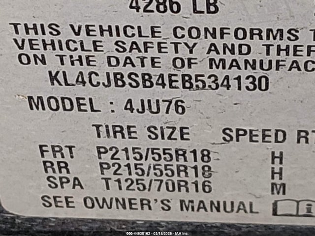 Aukcja sprzedaży 2014 Buick Encore Convenience, vin: KL4CJBSB4EB534130, numer aukcji: 44638162