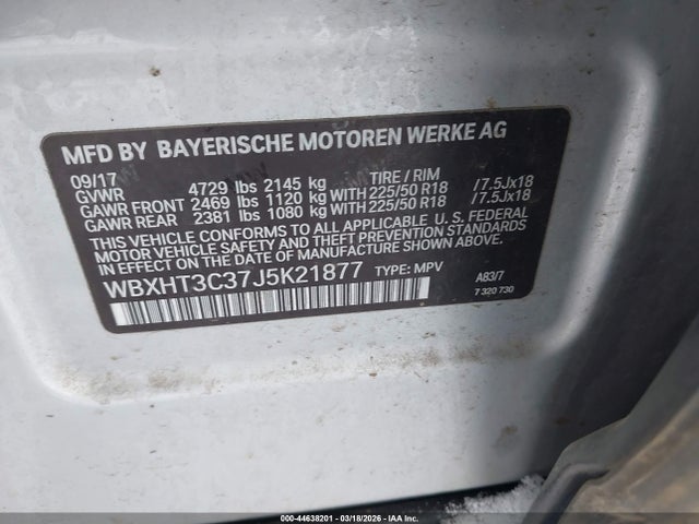 44638201 :رقم المزاد ، WBXHT3C37J5K21877 vin ، 2018 Bmw X1 Xdrive28i مزاد بيع