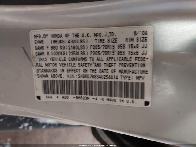 2004 HONDA CR-V SHSRD78834U254414 Photo 8