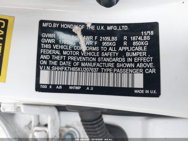 SHHFK7H65KU207637 Honda CIVIC EX