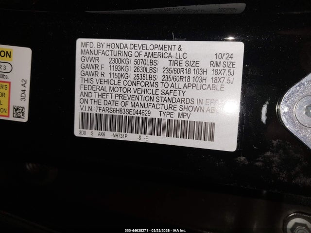 Продажа на аукционе авто 2025 Honda Cr-v Hybrid Sport-l, vin: 7FARS6H83SE044629, номер лота: 44638271