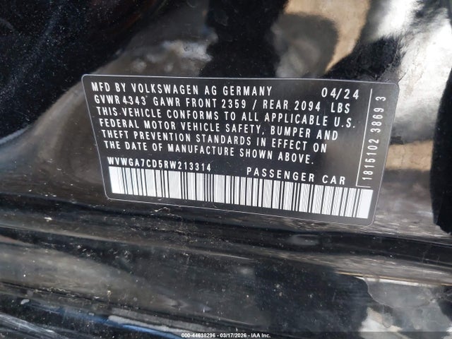 Aukcja sprzedaży 2024 Volkswagen Golf Gti 2.0t S, vin: WVWGA7CD5RW213314, numer aukcji: 44638296