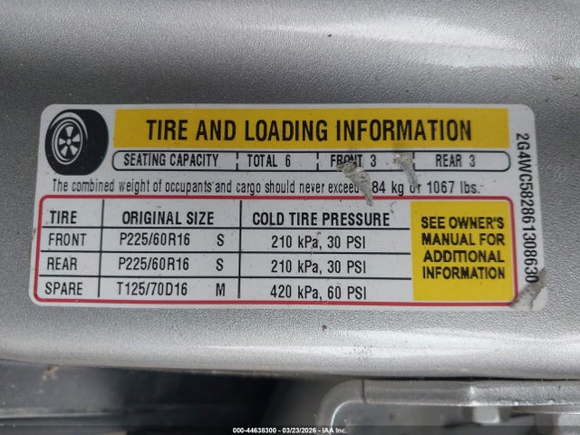 2006 Buick Lacrosse Cx მანქანა იყიდება აუქციონზე, vin: 2G4WC582861308630, აუქციონის ნომერი: 44638300