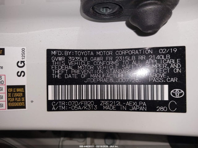 JTDEPRAE8LJ007728 Toyota COROLLA LE