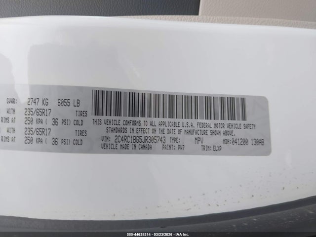 Продаж на аукціоні авто 2018 Chrysler Pacifica Touring L, vin: 2C4RC1BG5JR305743, номер лоту: 44638314