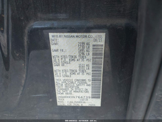 1N6AD0ER3FN764739 Nissan Frontier Sv