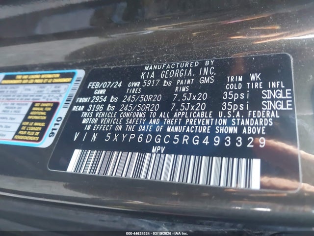 Aukcja sprzedaży 2024 Kia Telluride S, vin: 5XYP6DGC5RG493329, numer aukcji: 44638324