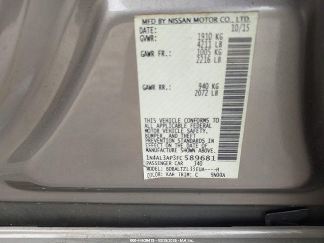 Продажа на аукционе авто 2015 Nissan Altima 2.5 Sl, vin: 1N4AL3AP3FC589681, номер лота: 44638419