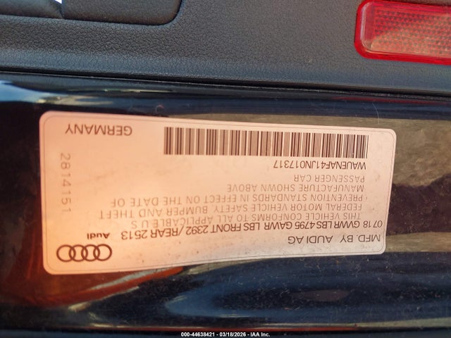 44638421 :رقم المزاد ، WAUENAF41JN017317 vin ، 2018 Audi A4 2.0t Premium مزاد بيع