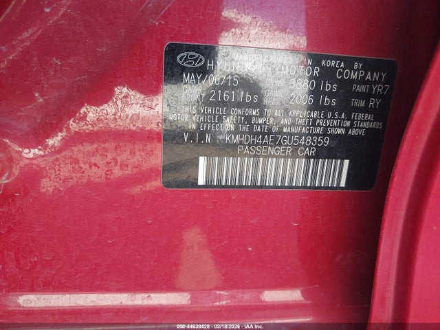 Aukcja sprzedaży 2016 Hyundai Elantra Value Edition, vin: KMHDH4AE7GU548359, numer aukcji: 44638428