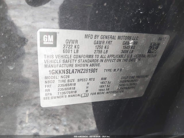 2017 Gmc Acadia Sle-2 მანქანა იყიდება აუქციონზე, vin: 1GKKNSLA7HZ281901, აუქციონის ნომერი: 44638434