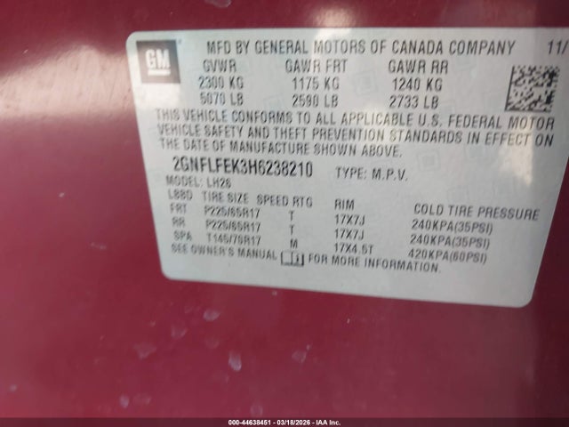 Chevrolet EQUINOX LT 2017 2GNFLFEK3H6238210 Image 9