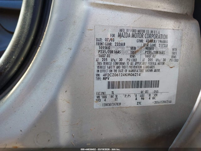2004 Mazda Tribute Es V6 მანქანა იყიდება აუქციონზე, vin: 4F2CZ06124KM06214, აუქციონის ნომერი: 44638452