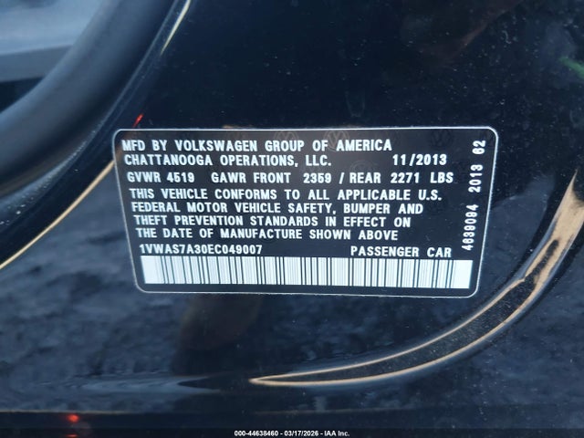 1VWAS7A30EC049007 Volkswagen Passat 1.8t Wolfsburg Edition