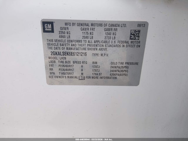 Продажа на аукционе авто 2014 Gmc Terrain Slt-1, vin: 2GKALSEK6E6121216, номер лота: 44638544