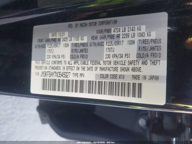 Продажа на аукционе авто 2022 Mazda Cx-5 2.5 S, vin: JM3KFBAM7N0546927, номер лота: 44638551