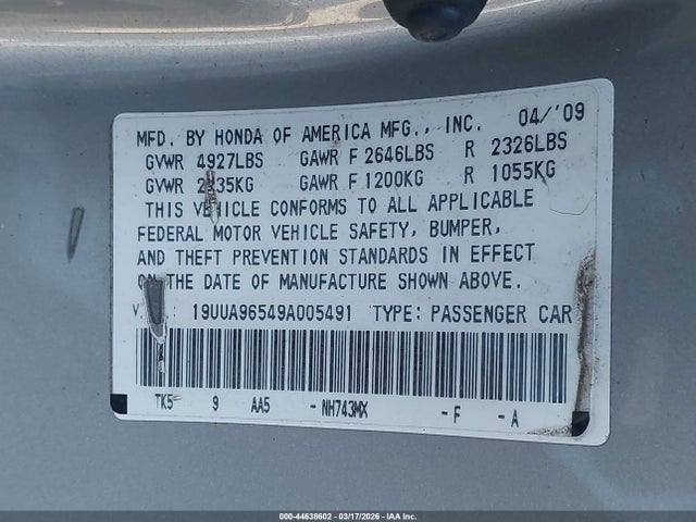 2009 ACURA TL 19UUA96549A005491 Photo 8