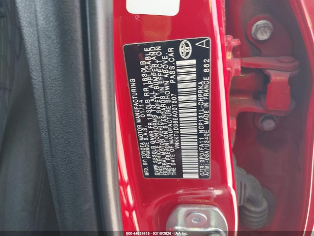 Продаж на аукціоні авто 2014 Toyota Yaris L (tmmf Plant), vin: VNKKTUD36EA007507, номер лоту: 44638616