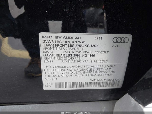 2021 AUDI Q5 WA1AAAFY9M2061243 Photo 8