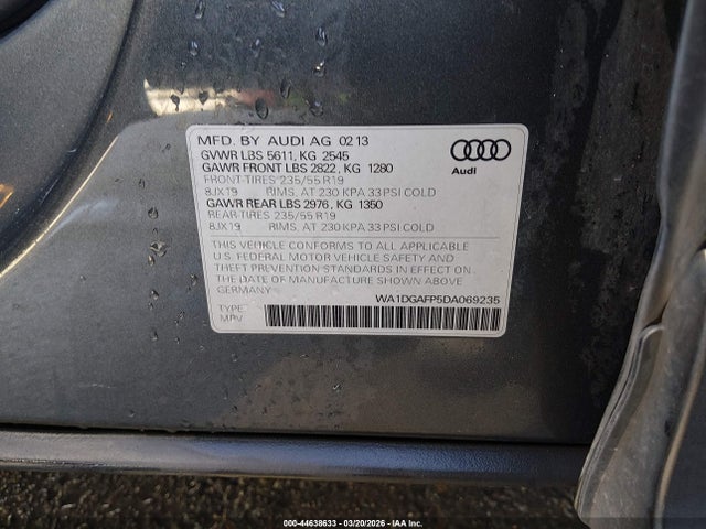 Продаж на аукціоні авто 2013 Audi Q5 3.0t Premium Plus, vin: WA1DGAFP5DA069235, номер лоту: 44638633