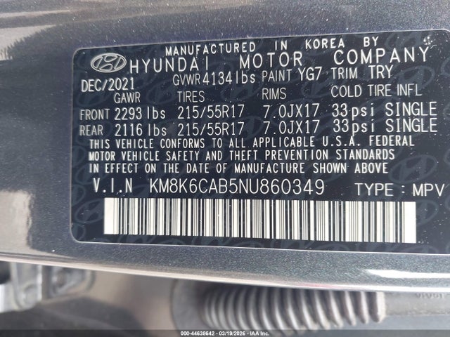 Продаж на аукціоні авто 2022 Hyundai Kona Sel, vin: KM8K6CAB5NU860349, номер лоту: 44638642