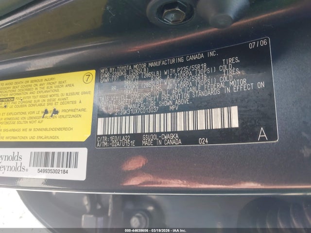 Продажа на аукционе авто 2007 Lexus Rx 350, vin: 2T2GK31UX7C013037, номер лота: 44638656