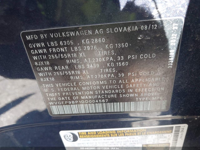 2013 VOLKSWAGEN TOUAREG WVGEP9BP1DD004567 Photo 8