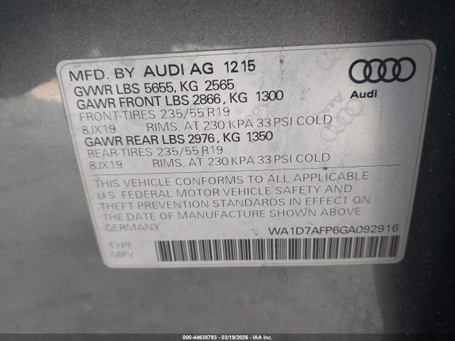 Продажа на аукционе авто 2016 Audi Q5 3.0t Premium Plus, vin: WA1D7AFP6GA092916, номер лота: 44638793