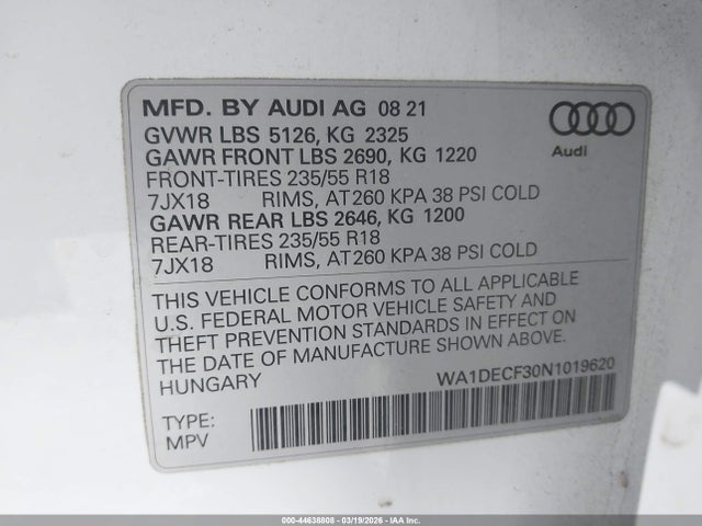 WA1DECF30N1019620 Audi Q3 Premium 45 Tfsi S Line Quattro Tiptronic