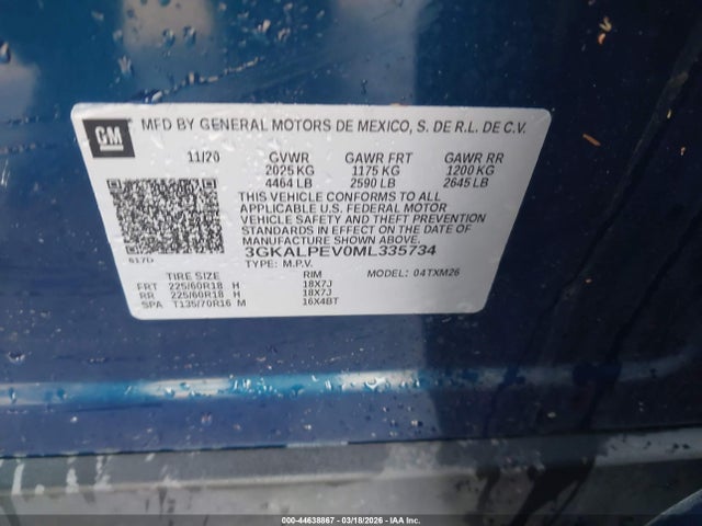 Продажа на аукционе авто 2021 Gmc Terrain Fwd Slt, vin: 3GKALPEV0ML335734, номер лота: 44638867