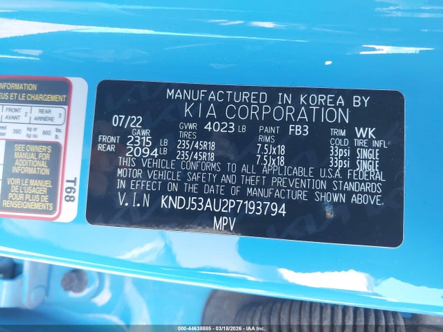 KNDJ53AU2P7193794 KIA Soul Gt-line