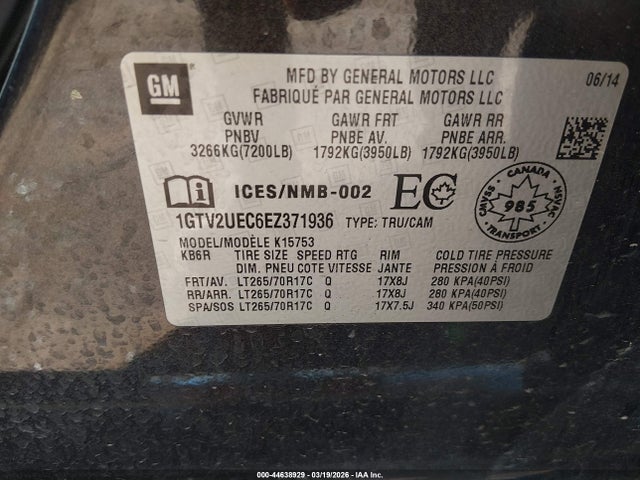 Aukcja sprzedaży 2014 Gmc Sierra 1500 Sle, vin: 1GTV2UEC6EZ371936, numer aukcji: 44638929