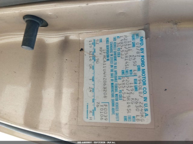 Продаж на аукціоні авто 1987 Ford Aerostar, vin: 1FMCA11U4HZB63206, номер лоту: 44638931