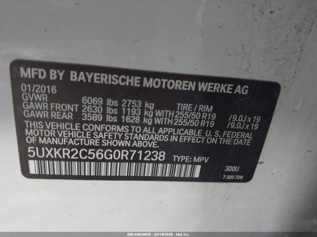 Продаж на аукціоні авто 2016 Bmw X5 Sdrive35i, vin: 5UXKR2C56G0R71238, номер лоту: 44638935