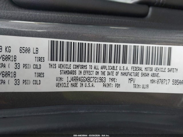 Продажа на аукционе авто 2011 Jeep Grand Cherokee Laredo, vin: 1J4RR4GGXBC721963, номер лота: 44638944