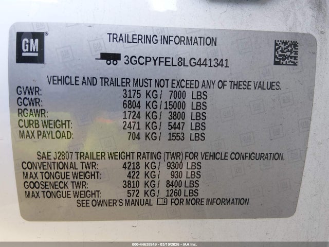 3GCPYFEL8LG441341 Chevrolet Silverado 1500 4wd Short Bed Lt Trail Boss