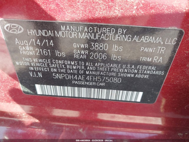 Hyundai ELANTRA SE 2015 5NPDH4AE4FH575080 Image 9
