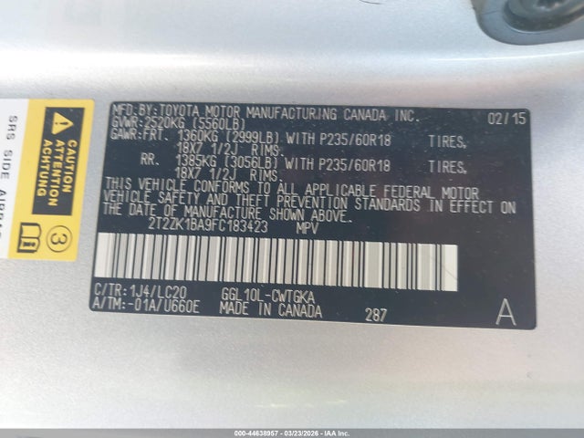Lexus RX 350 2015 2T2ZK1BA9FC183423 Image 9