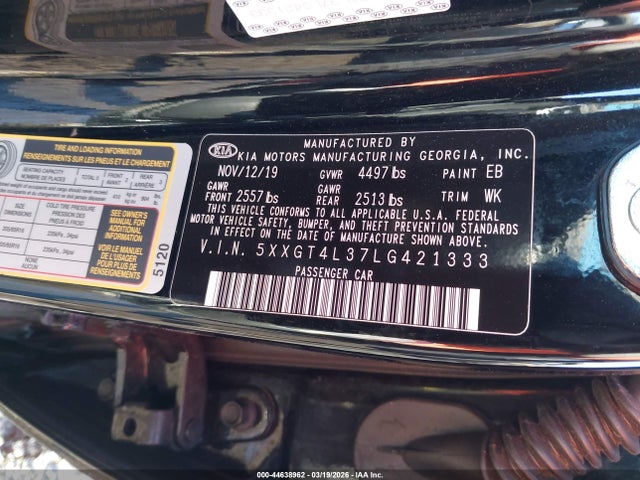 44638962 :رقم المزاد ، 5XXGT4L37LG421333 vin ، 2020 Kia Optima Lx مزاد بيع