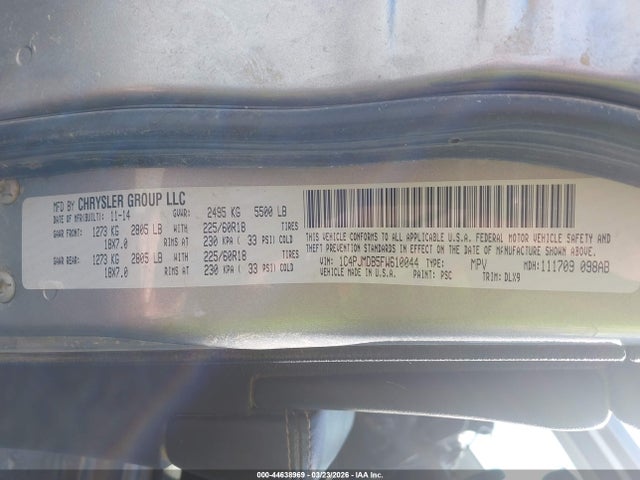 2015 Jeep Cherokee Limited მანქანა იყიდება აუქციონზე, vin: 1C4PJMDB5FW610044, აუქციონის ნომერი: 44638969