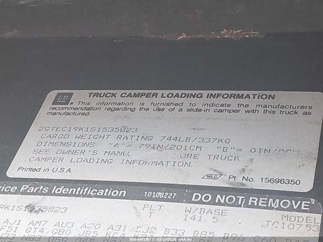 44638971 :رقم المزاد ، 2GTEC19K1S1535823 vin ، 1995 Gmc Sierra C1500 مزاد بيع