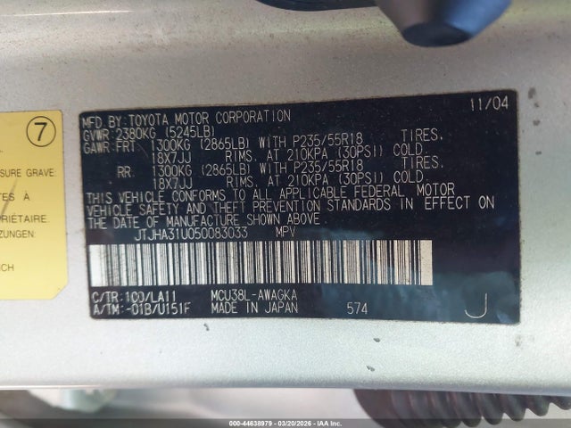 Продажа на аукционе авто 2005 Lexus Rx 330, vin: JTJHA31U050083033, номер лота: 44638979
