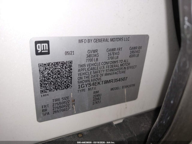 1GYS4EKT8MR354507 Cadillac Escalade 4wd Sport