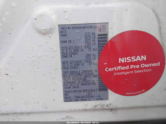 Aukcja sprzedaży 2017 Nissan Rogue Sv, vin: 5N1AT2MV1HC882847, numer aukcji: 44639033