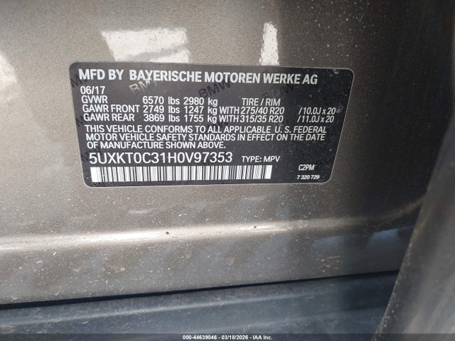 44639046 :رقم المزاد ، 5UXKT0C31H0V97353 vin ، 2017 Bmw X5 Edrive Xdrive40e Iperformance مزاد بيع