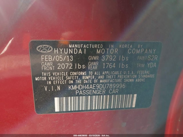Продаж на аукціоні авто 2013 Hyundai Elantra Gls, vin: KMHDH4AE9DU789996, номер лоту: 44639050