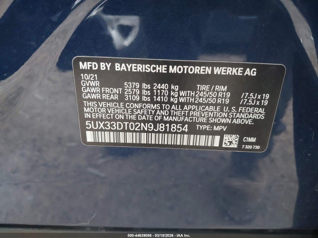 2022 Bmw X4 Xdrive30i მანქანა იყიდება აუქციონზე, vin: 5UX33DT02N9J81854, აუქციონის ნომერი: 44639086