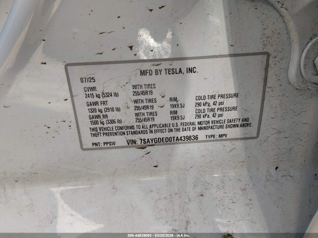 7SAYGDED0TA439836 Tesla Model Y Premium Rear-wheel Drive/standard Rear-wheel Drive