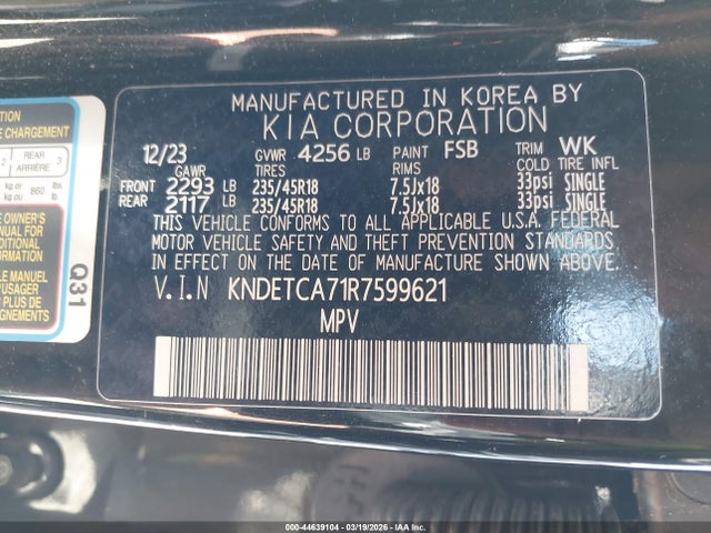 Продажа на аукционе авто 2024 Kia Seltos Sx Turbo, vin: KNDETCA71R7599621, номер лота: 44639104