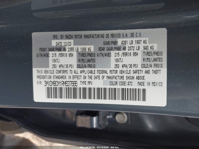 2024 Mazda Cx-30 2.5 S Carbon Edition მანქანა იყიდება აუქციონზე, vin: 3MVDMBCM1RM637665, აუქციონის ნომერი: 44639109